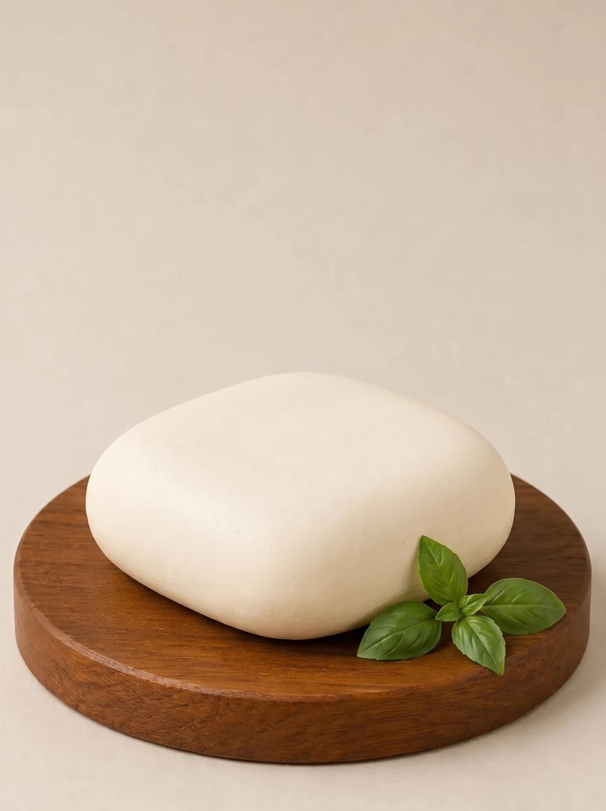 A block of Break of Dawn plant-based cottage cheese made from watermelon seeds, on a wooden board