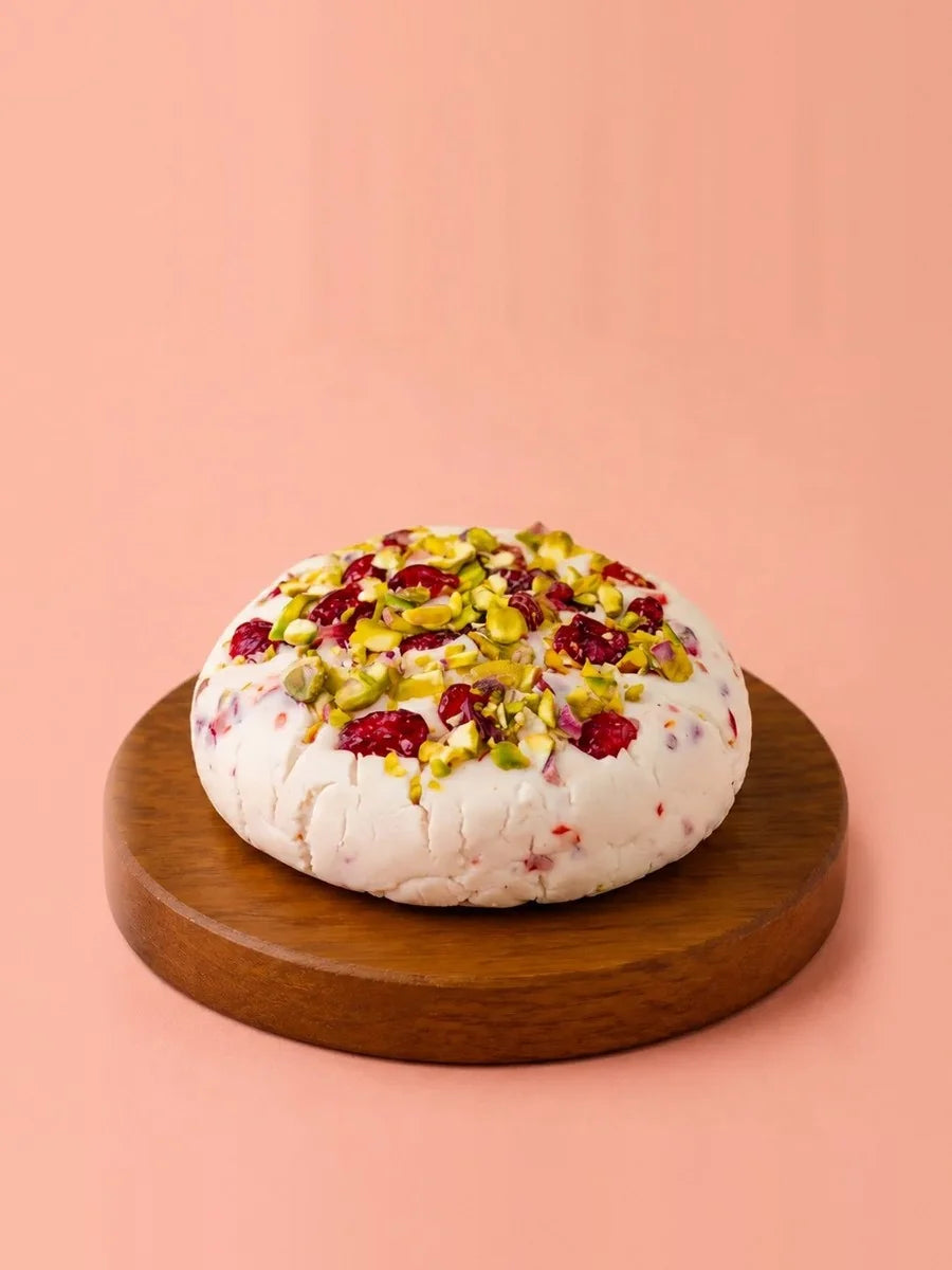 Break of Dawn cranberry and pistachio almond feta, Jain